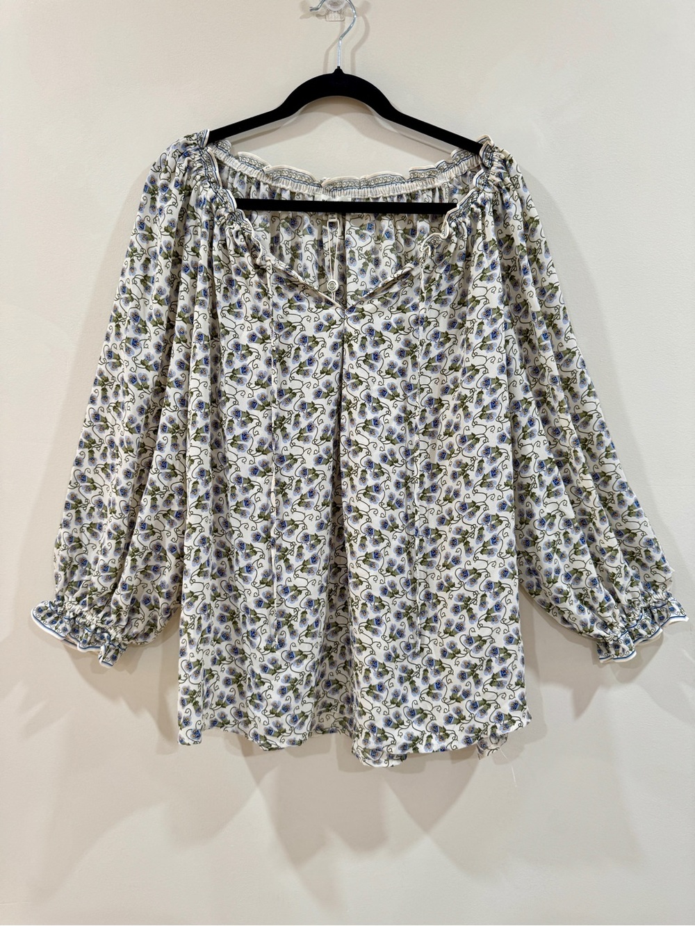 Max Studio Floral Boho Peasant Blouse Off Shoulder 2X Cottagecore Top